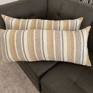 Pine Cone Hill Fine Linen Lumbar Pillow Plus Insert in Shades of Amber 15x35